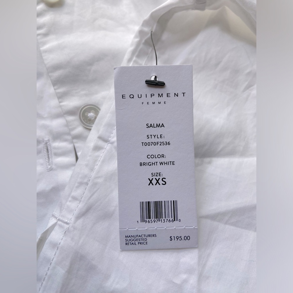 NWT Equipment | Salma Crop Button-Up Cotton Shirt - Bright White (XXS) - Picture 8 of 8
